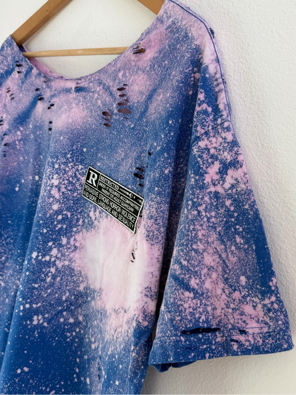Custom "Rated R" Patch Distressed Bleach Tee - Picture 5 of 10